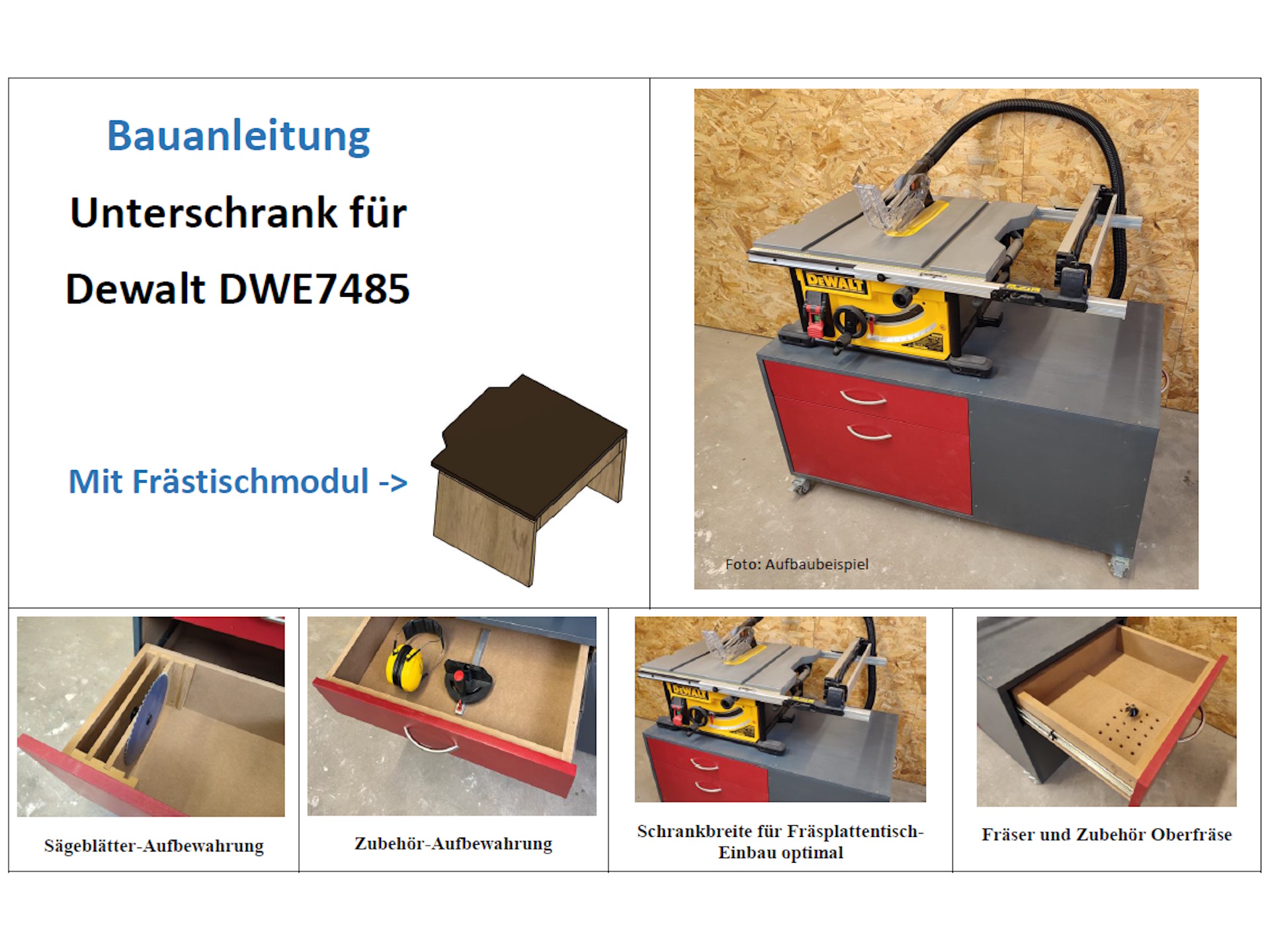 Bauanleitung Unterschrank für Dewalt DWE7485 (3175) 